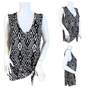 Lemon Tart Geometric Print Tie Front Sleeveless Top SZ M $69